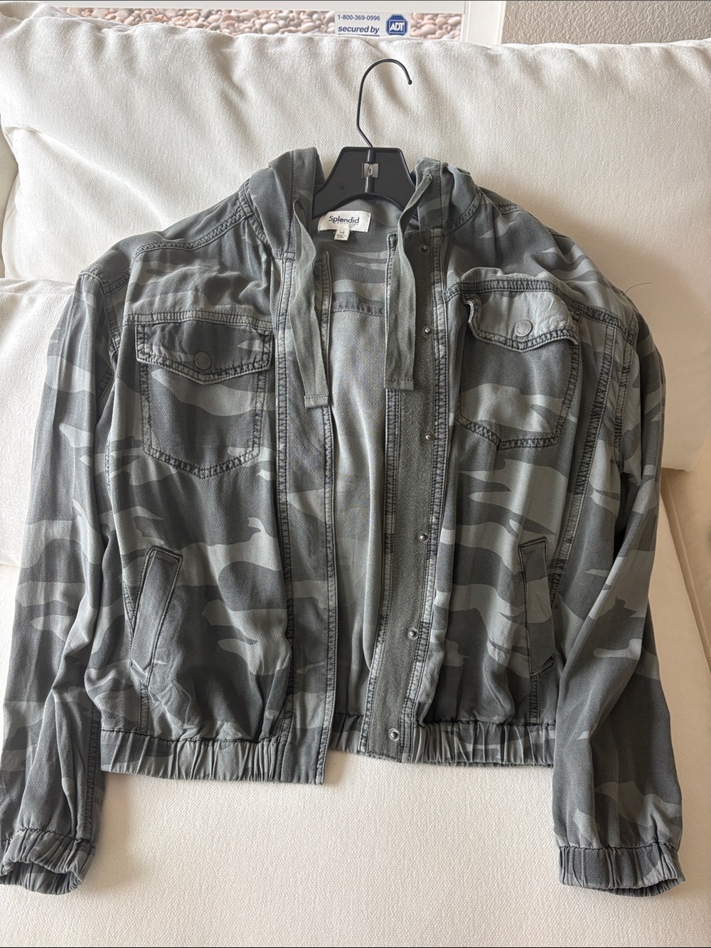 Splendid Women's Gray Camouflage Hooded Bomber Jacket